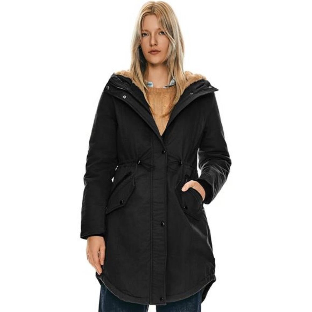 Women's Thicken Fleece Lined Parka Winter Coat Hooded Jacket with Pockets - Picture 4 of 7